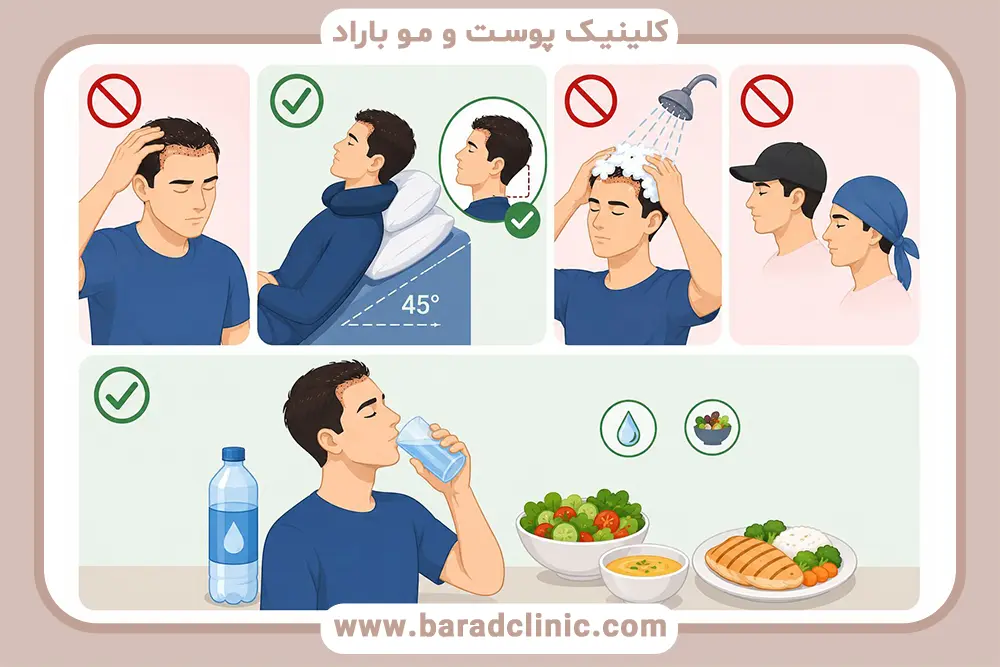مراقبت های بعد از کاشت مو در روز اول
